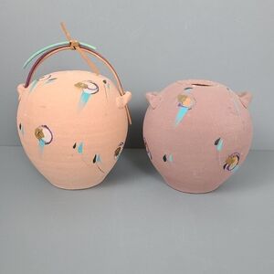 Laura Ross Ceramic Art Vase Signed Southwstwrn Style Vintage Pottery-Set of Two